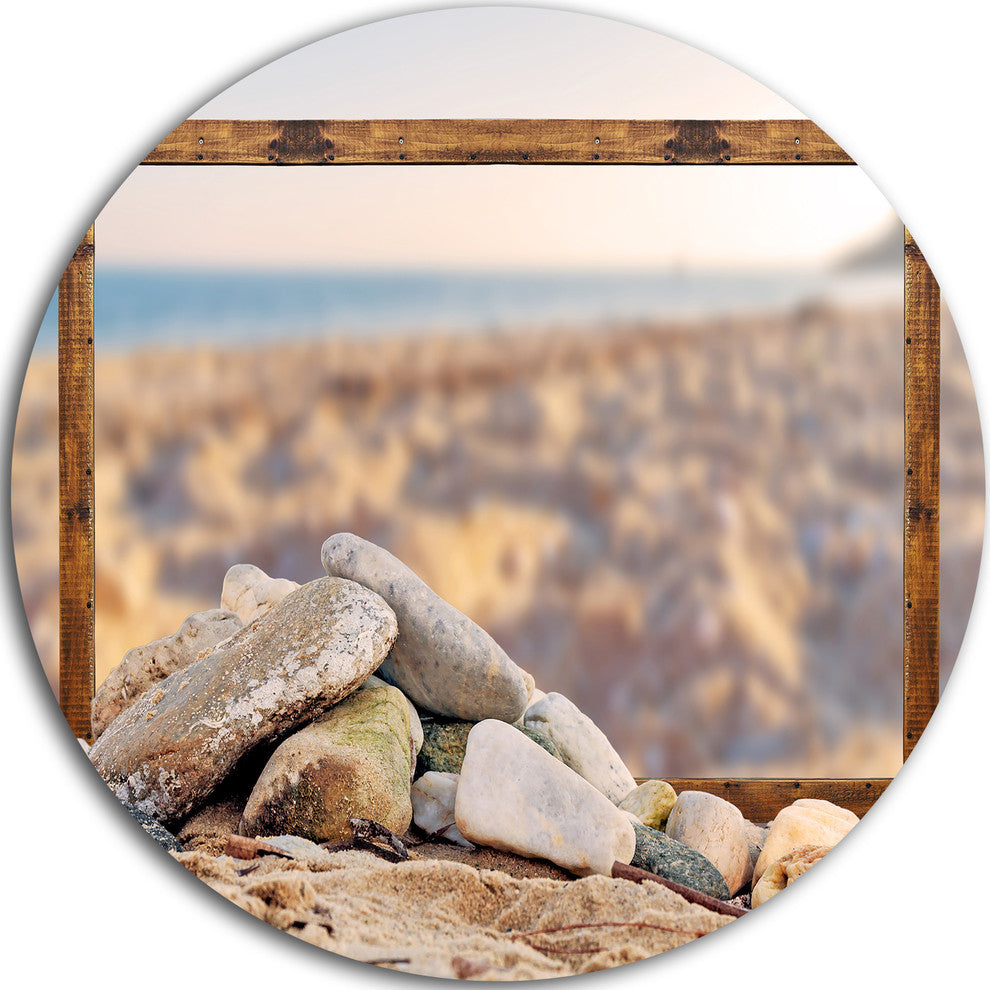 Framed Blurred Seashore, Landscape Art Large Disc Metal Wall Art, 36"