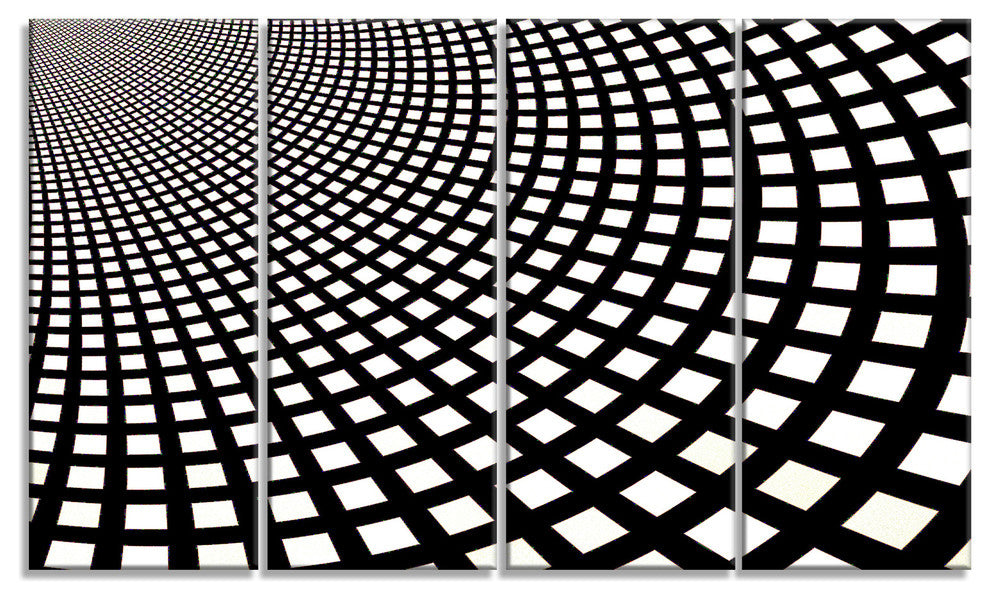 Fractal Square Pixel Mosaic Illustration, Abstract Canvas Art, 48"x28", 4 Panels