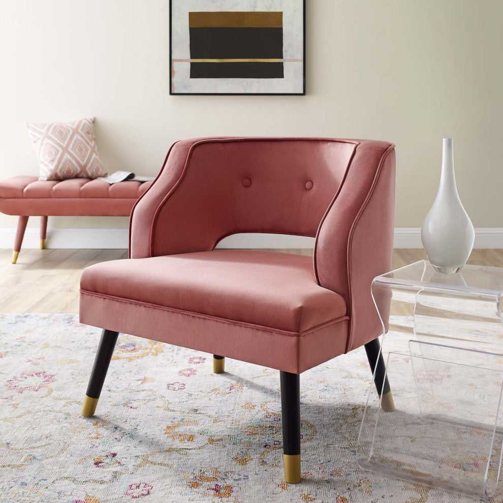 Modern Designer Lounge Accent Side Chair Armchair, Velvet Fabric, Pink