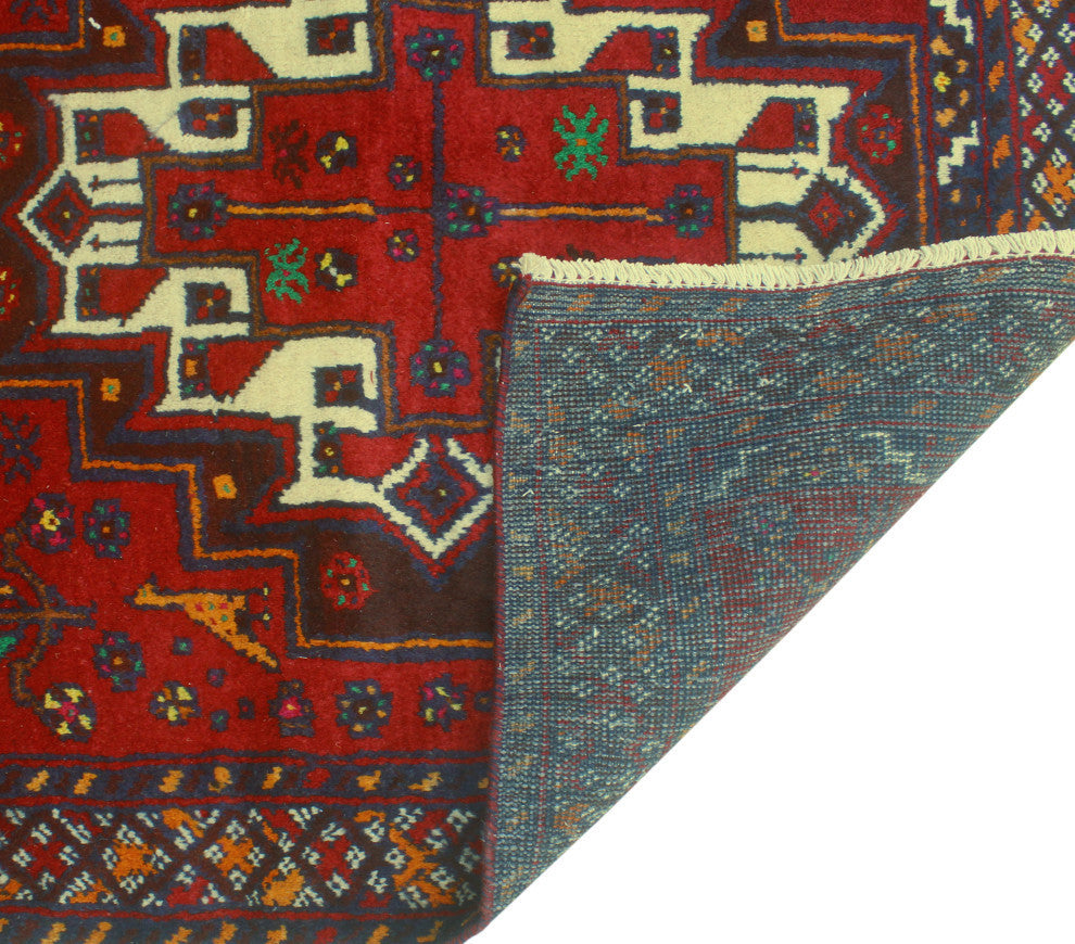 Fine Vintage Distressed Nina Red/Navy Runner, 3'3x8'10
