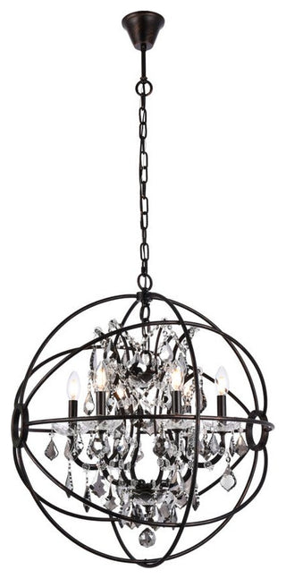 Elegant Lighting 1130D25-SS/RC Geneva 6 Light 25"W Crystal - Dark Bronze