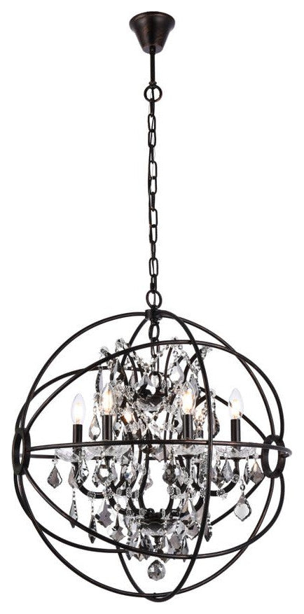 Elegant Lighting 1130D25-SS/RC Geneva 6 Light 25"W Crystal - Dark Bronze