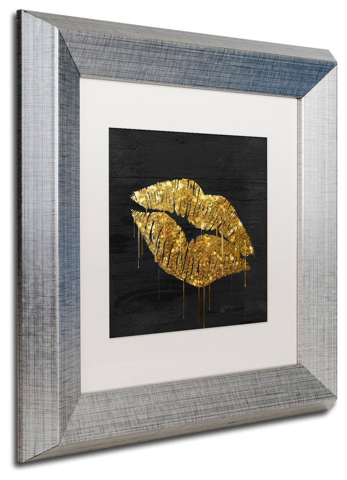 Color Bakery 'Golden Lips' Matted Framed Art, Silver Frame, White Mat, 11x11