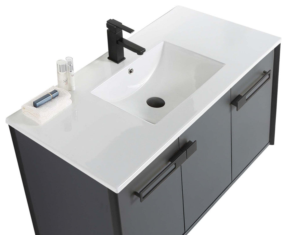 Oakville Wall Mount Bathroom Vanity, Onix Grey, 42", Black Hardware