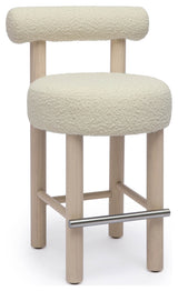 Carmel Cream Boucle and Solid Wood Counter Stool