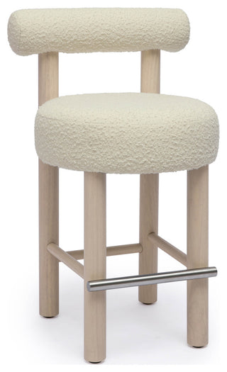 Carmel Cream Boucle and Solid Wood Counter Stool