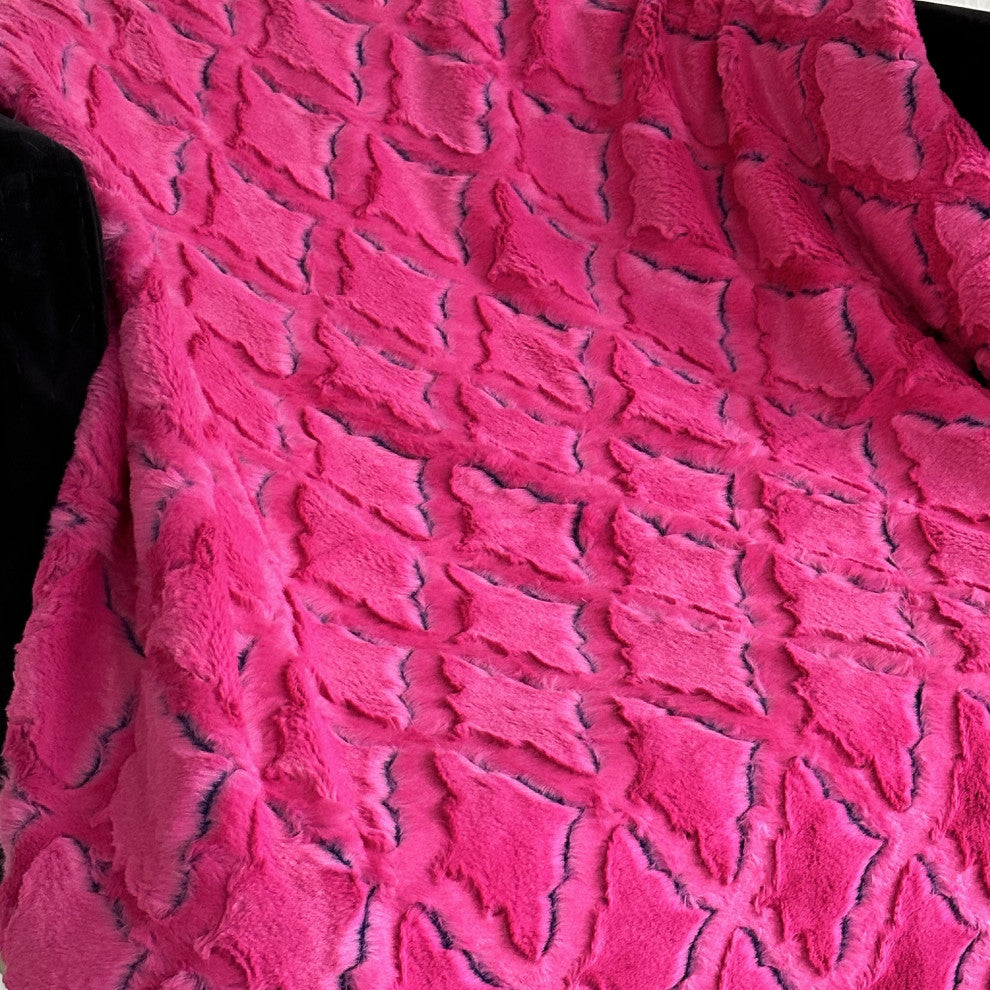 Plutus Fuchsia Purple Diamond Faux Fur Throw Blanket, 70"L x 90"W Twin