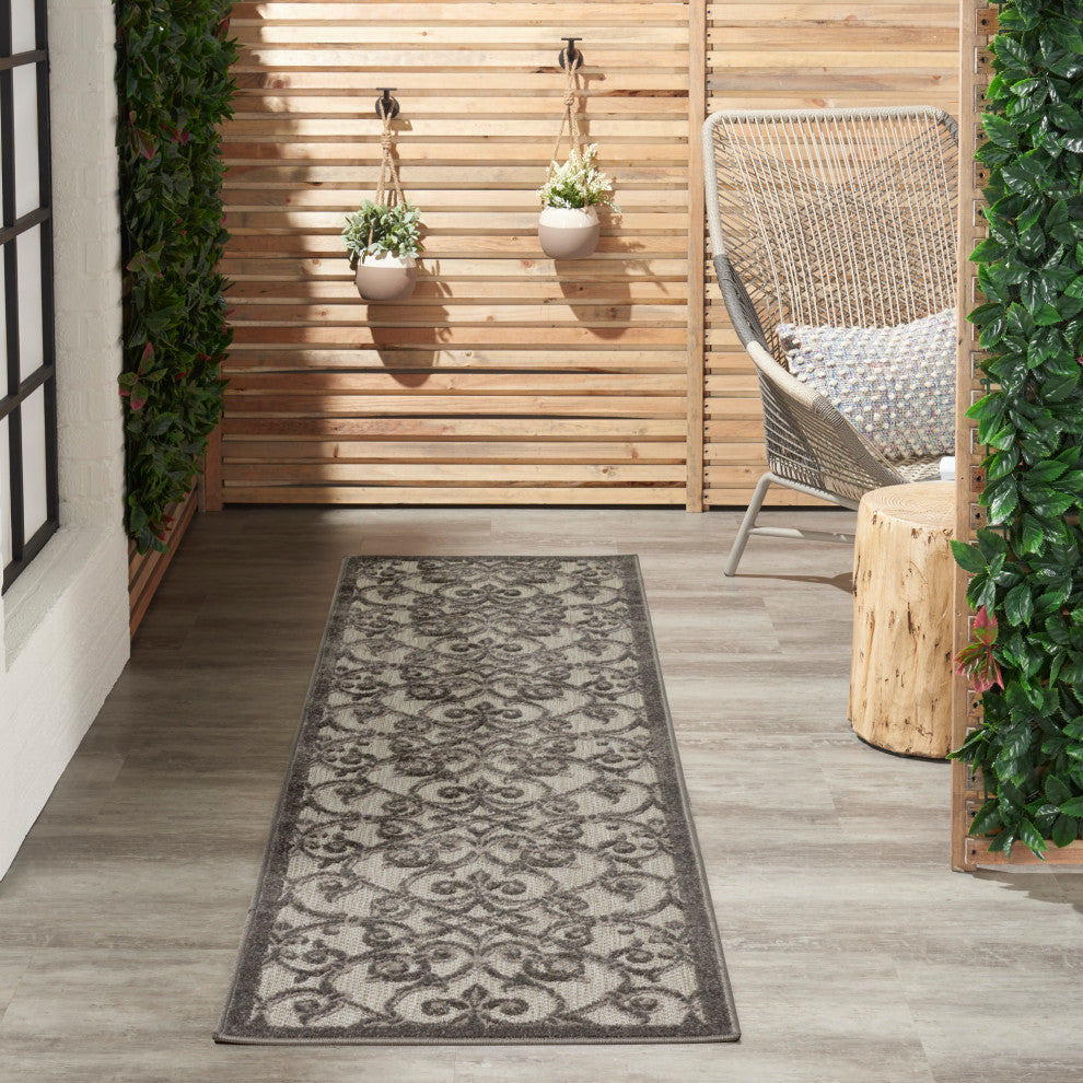 Nourison Aloha 2'3" x 8' Grey Charcoal Contemporary Rug