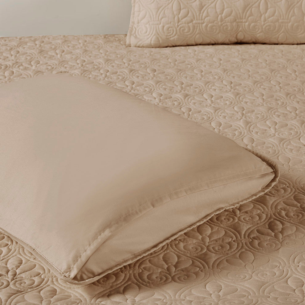 Madison Park Quebec 3 Piece Fitted Bedspread Set, Khaki