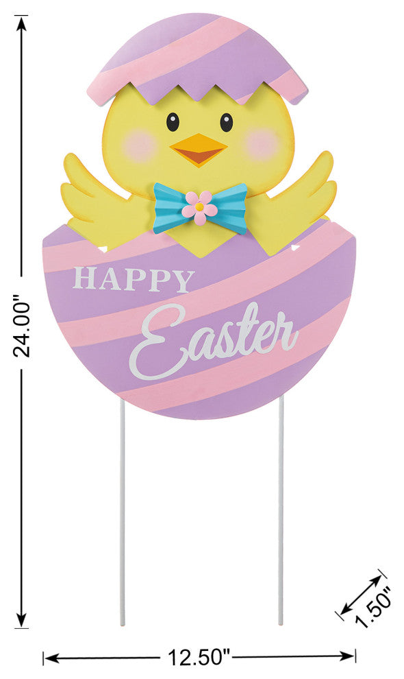 24"H Easter Metal Chick Egg Yard Stake