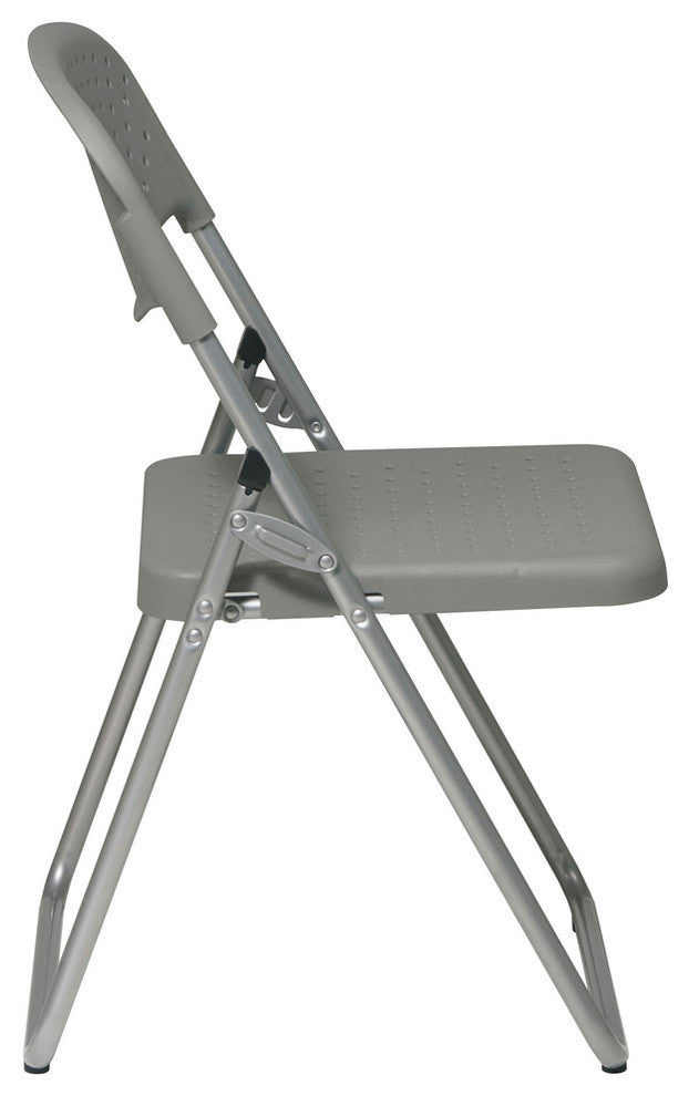Folding Chair With Plastic Seat and Back, Set of 4, Silver/Gray
