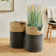 Set 2 Contemporary Casual Natural Black Round Tall Tote Baskets Handles Large