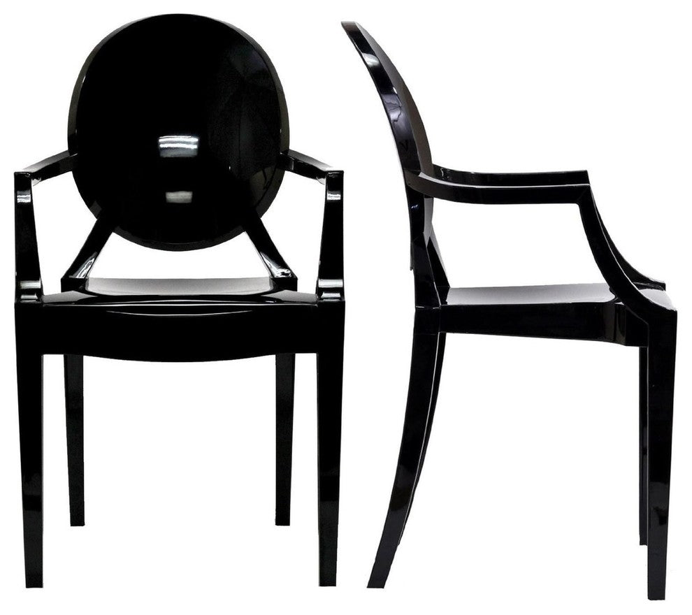 Modern Wood Chair With Arms Polycarbonate Plastic in Black, Set of 5