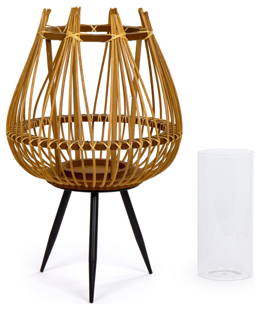 Decorative Bamboo Floor Candle Holder with Legs, Large