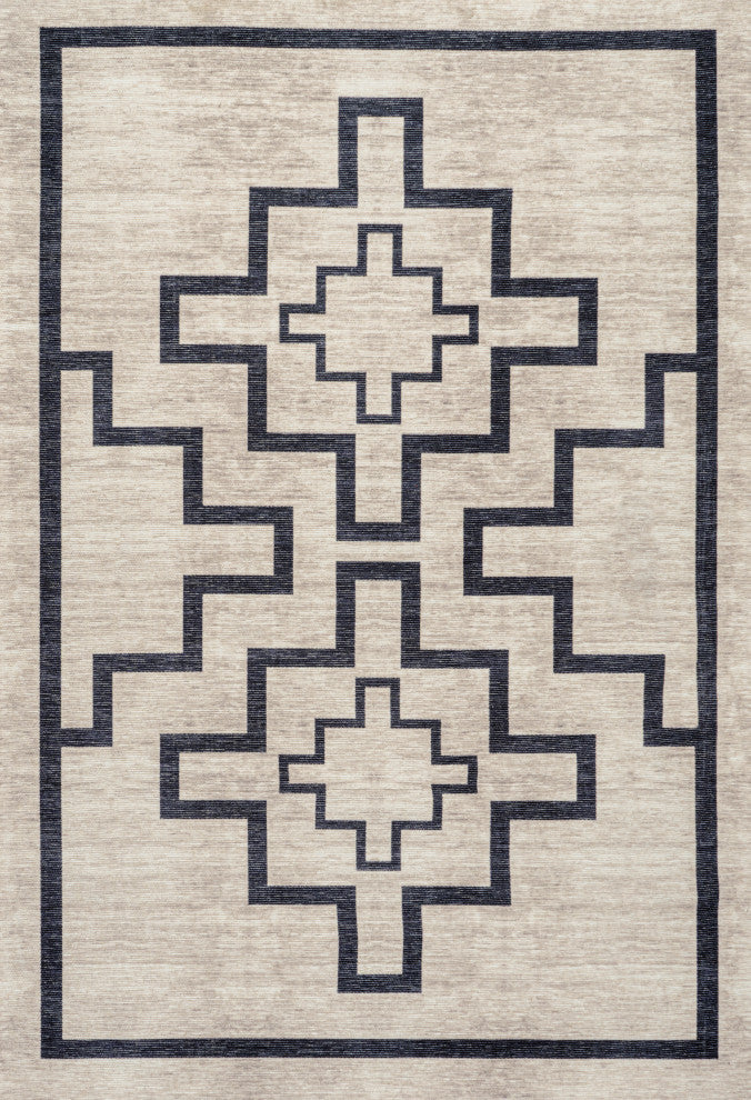 Ashkii Minimalist Medallion Machine-Washable Area Rug, 3 X 5