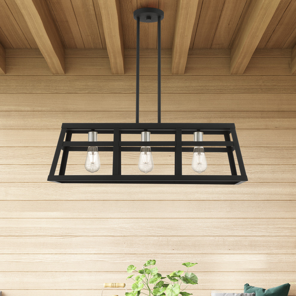 Schofield 3 Light Black With Brushed Nickel Accents Linear Chandelier