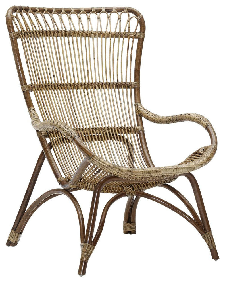 Monet Highback Rattan Lounge Chair and Footstool, Antique