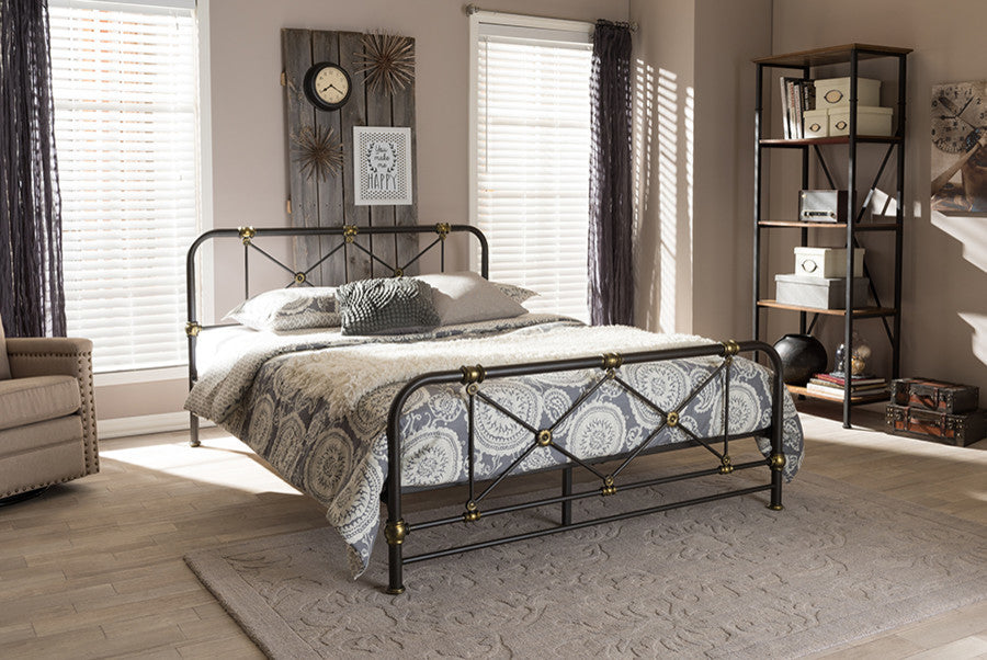 Beatrice Modern Stippled Black Finished Metal Queen Size Platform Bed