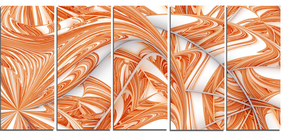 Brown Winter Fractal Pattern, Abstract Art on Canvas, 60"x28", 5 Panels