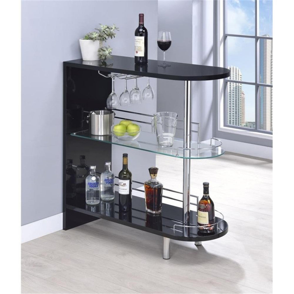 Coaster Bar Table in Glossy Black and Chrome Metal