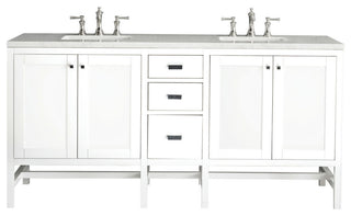 Addison 72" Double Vanity, Glossy White, w/ 3 CM Arctic Fall Solid Surface Top