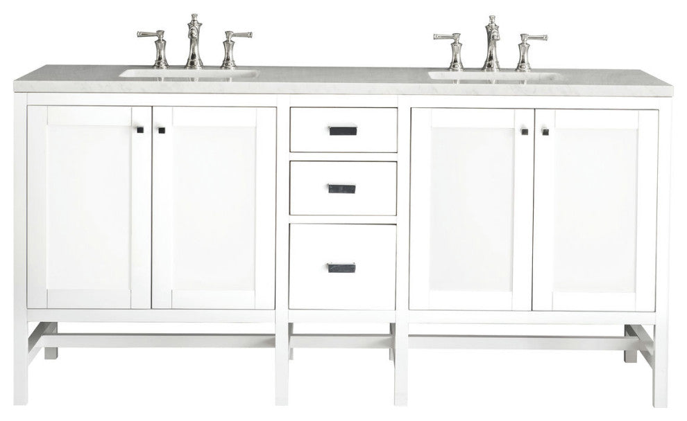 Addison 72" Double Vanity, Glossy White, w/ 3 CM Arctic Fall Solid Surface Top