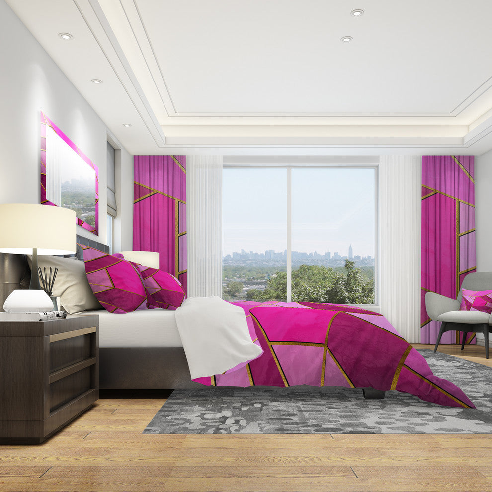Yellow Composition Over Shades of Purple Modern Bedding, King