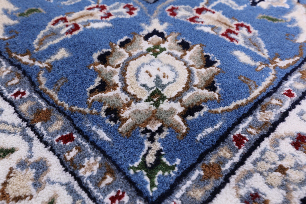 6' Square Wool & Silk Persian Nain Hand Knotted Rug - Q14896