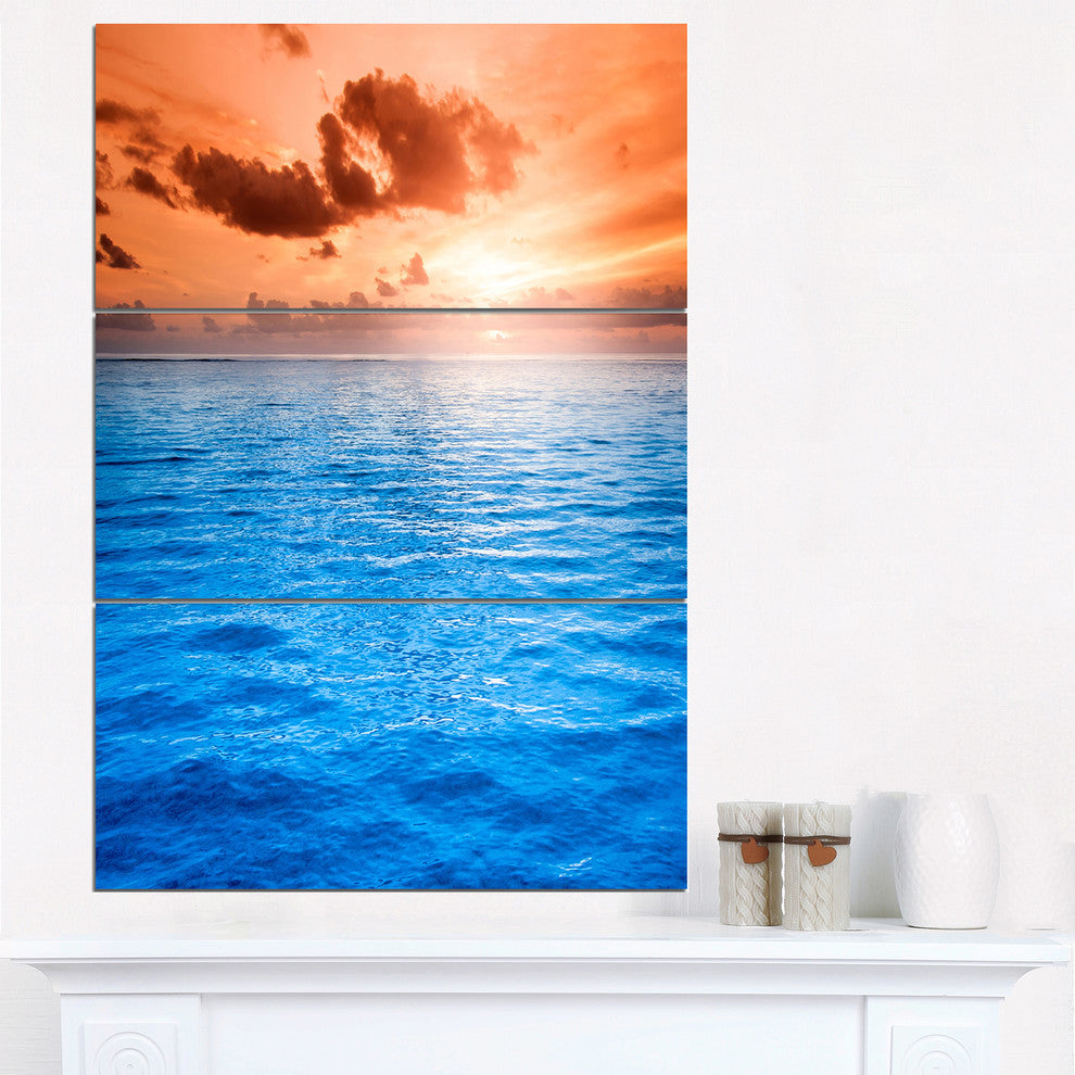 "Brilliant Blue Waters Under Sunset" Metal Wall Art, 3 Panels, 28"x36"