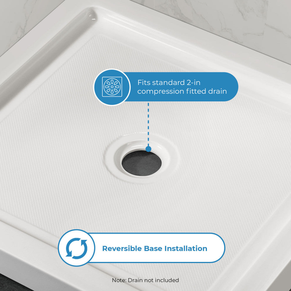 Ove Decors Erika Shower Base Rectangle, White, 38"x36", Center Drain