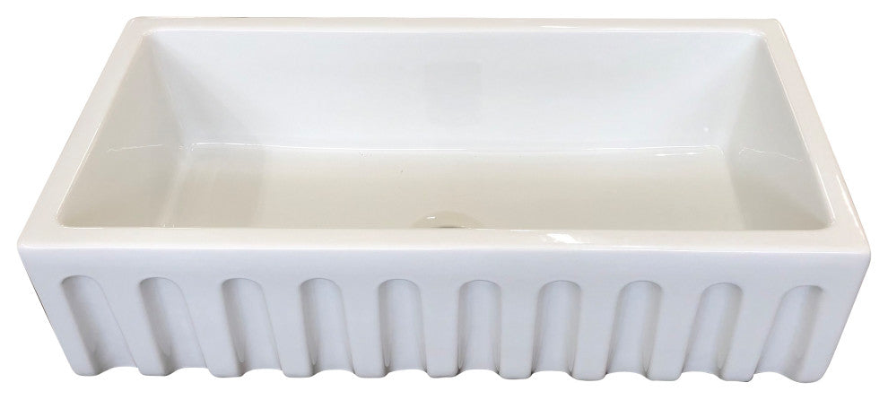 Fireclay Sink, Single Bowl Farmhouse Apron Kitchen Sink, White, 36"