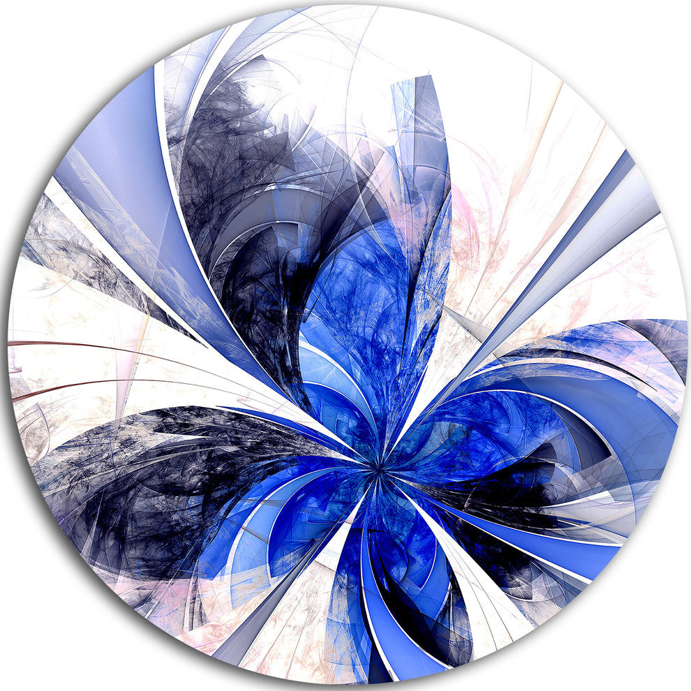 Symmetrical Bright Blue Fractal Flower, Floral Disc Metal Wall Art, 23"