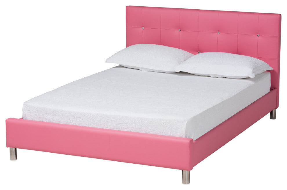 Barbara Glam Pink Faux Leather Upholstered Queen Size 3-Piece Bedroom Set