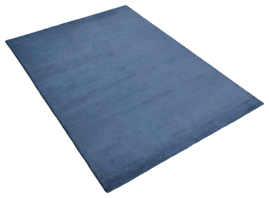Hand Knotted Tibbati Wool Area Rug Solid Blue, [Rectangle] 8'x11'