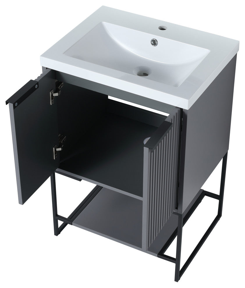 Plywood Freestanding Bathroom Vanity Set with White Ceramic Sink , Rock Grey, 24