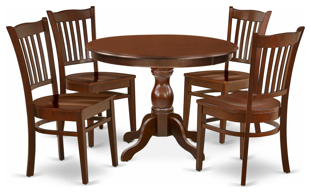 5 Pc Kitchen Set, Mahogany Kitchen Table, 4 Mahogany Wooden Dining Chairs