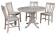36" Round Extension Dining Table With 4 Cafe Chairs