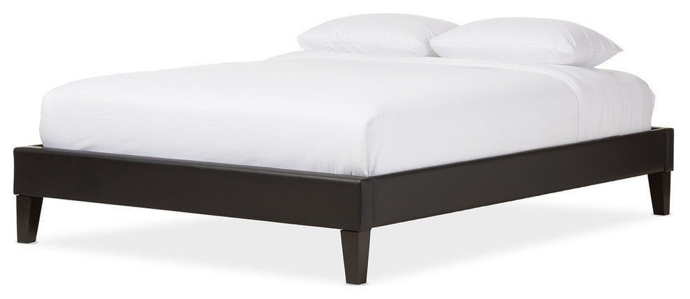 Lancashire Black Faux Leather Upholstered Queen Bed Frame With Tapered Legs