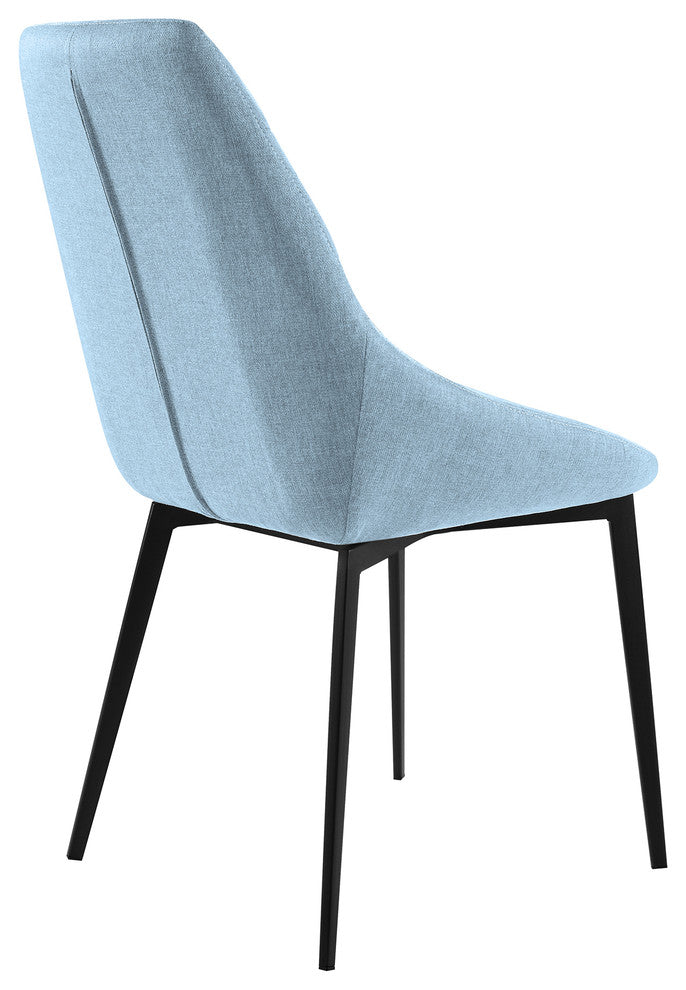 Bordeaux Dining Chair, Matte Black Finish and Blue Fabric, Set of 2