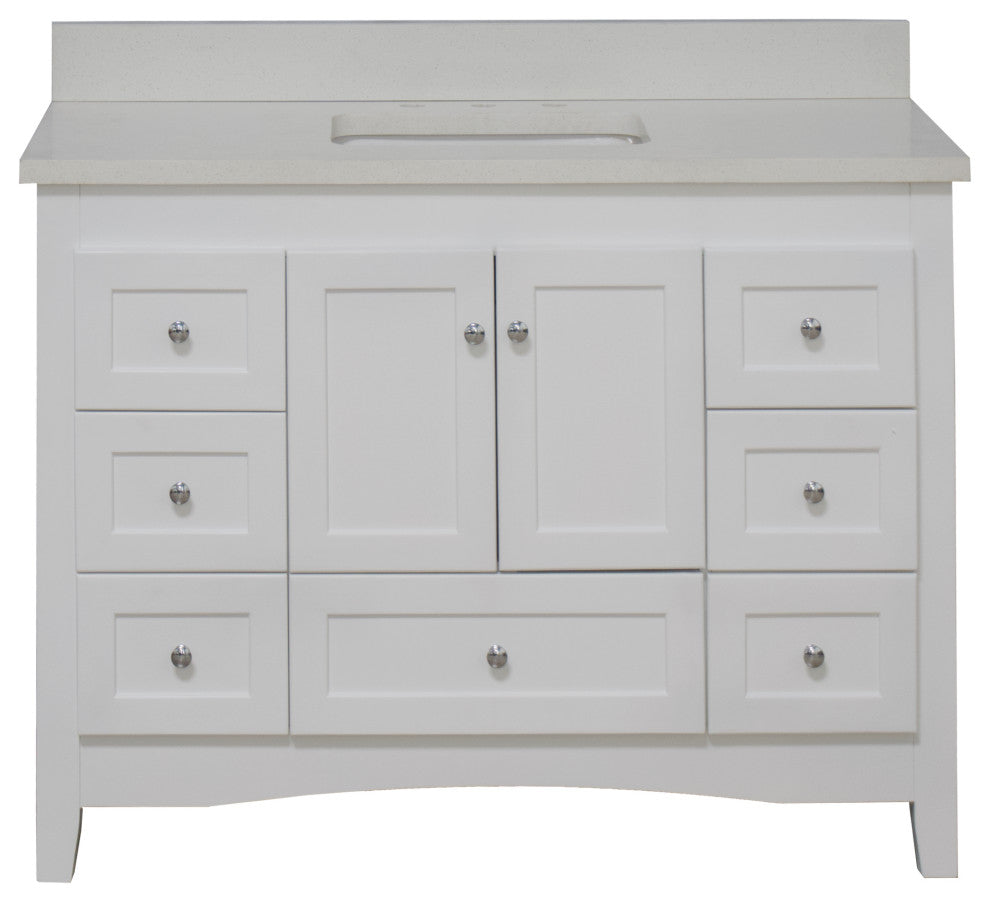 Abbey 48" Bathroom Vanity, White, Quartz