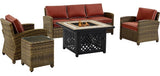 Bradenton 5-Piece Outdoor Wicker Sofa Set and Fire Table, Sangria