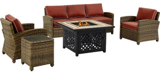 Bradenton 5-Piece Outdoor Wicker Sofa Set and Fire Table, Sangria