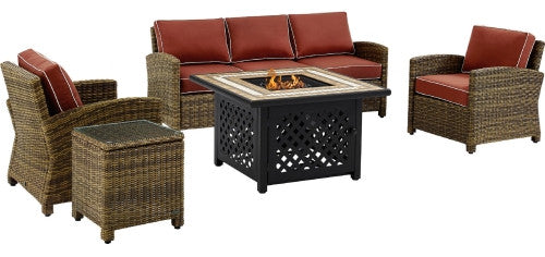 Bradenton 5-Piece Outdoor Wicker Sofa Set and Fire Table, Sangria
