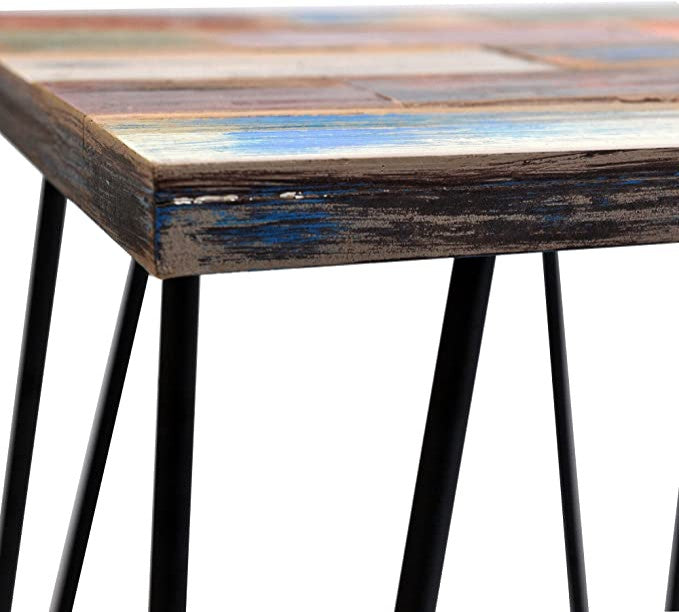 Reclaimed Wood End Table, Red, 16" X 16" X 20"