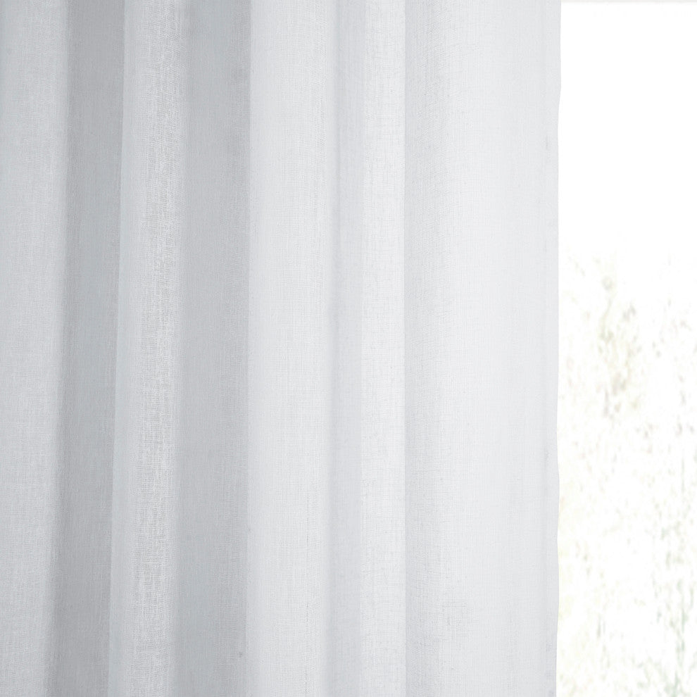 Grommet Solid FauxLinen Sheer Curtain, Single Panel, Aspen White, 50"x120"