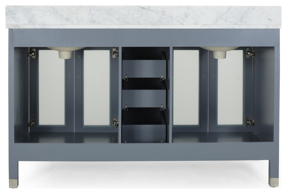 Taylor Contemporary 60" Wood Double Sink Bathroom Vanity With Marble Counter Top