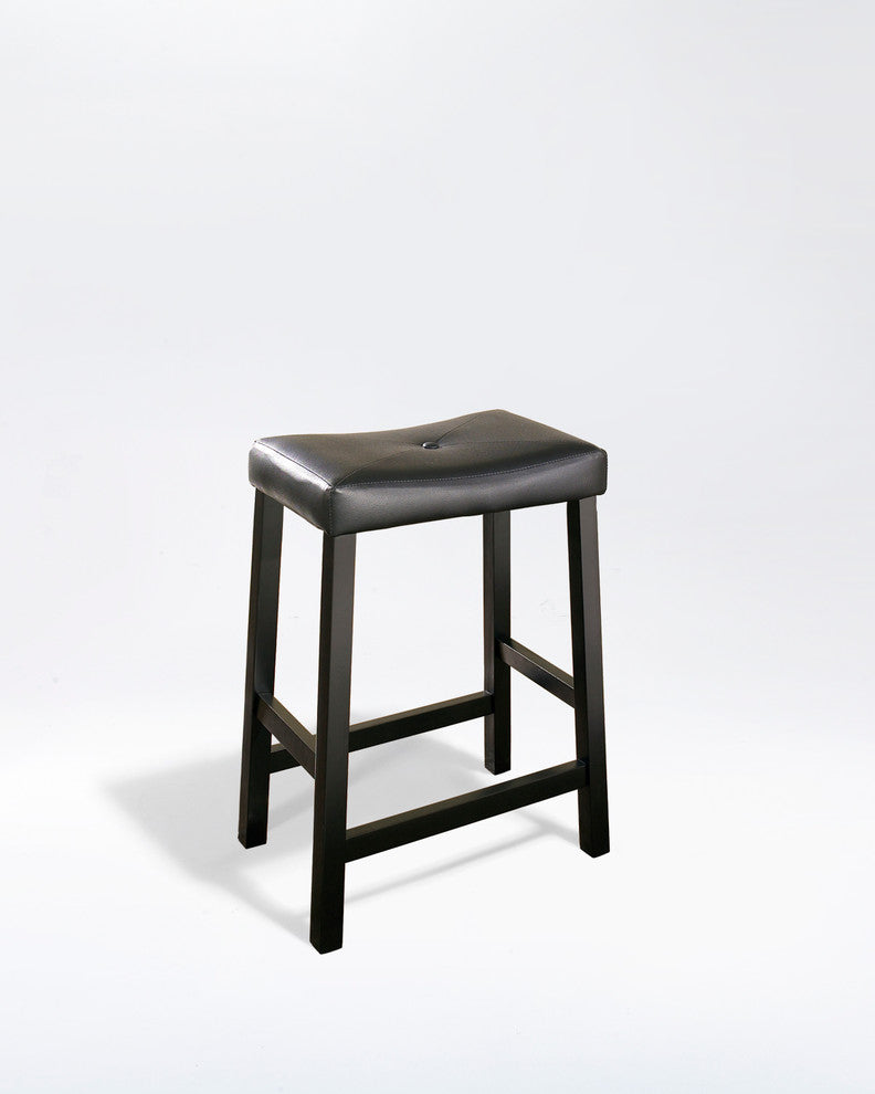 Upholstered Saddle Seat Barstool, Black, 24" Seat Height, Set of 2