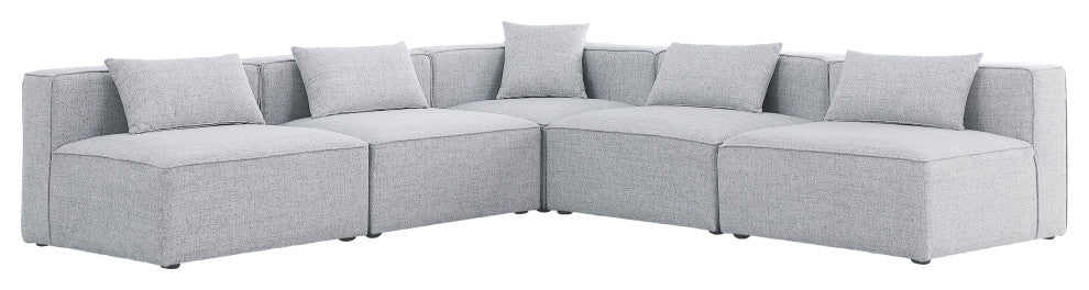 Cube Upholstered Modular Sectional, Gray, 5-Piece: 4 Armless Chair, 1 Corner Chair, Linen Texured Fabric
