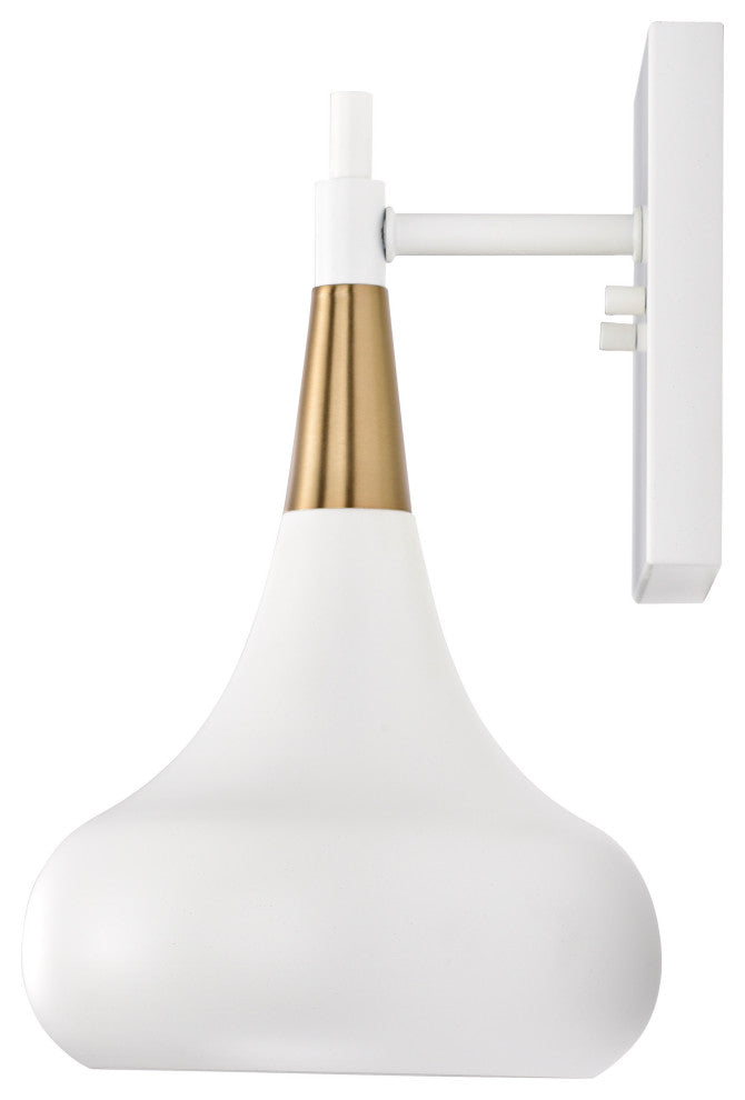 Phoenix 1-Light Wall Sconce, Matte White With Vintage Brass