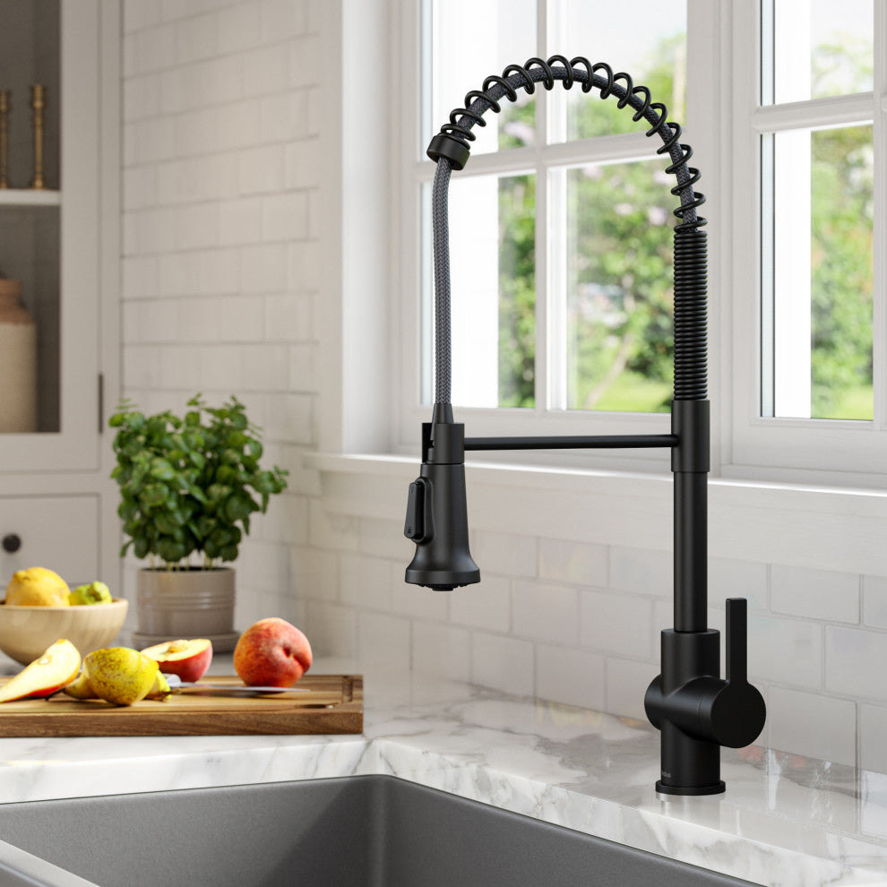 Britt Commercial Style 3-Function Pull-Down 1-Handle 1-Hole Kitchen Faucet, Matte Black (Model Kpf-1691sfs)